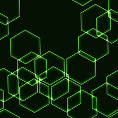 Very dark seamless background with green hexagons