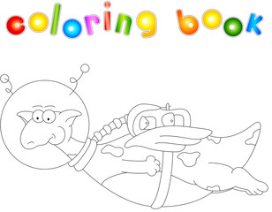 Cartoon dragon astronaut. Coloring book for kids