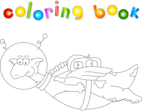 Cartoon dragon astronaut. Coloring book for kids
