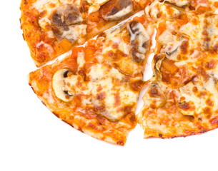 Pizza with cheese and ham isolated on white