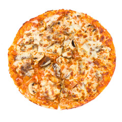 Pizza with cheese and ham isolated on white