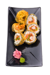 traditional fresh japanese sushi rolls on a white