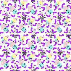 Seamless geometric vintage pattern in retro 80s style, memphis. Ideal for fabric design, paper print and website backdrop. EPS10 vector file.