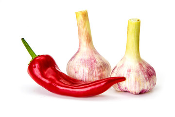 pepper paprika onion and garlic on a white background