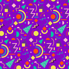 Seamless geometric vintage pattern in retro 80s style, memphis. Ideal for fabric design, paper print and website backdrop. EPS10 vector file.