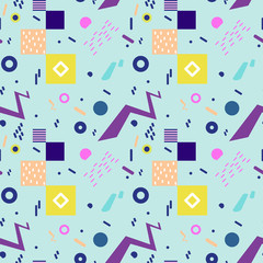 Seamless geometric vintage pattern in retro 80s style, memphis. Ideal for fabric design, paper print and website backdrop. EPS10 vector file.