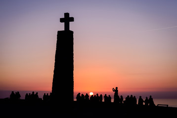 Sunset silhouettes at  Cabo da Roca in Portugal,the western  end of Europe