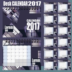 Desk Calendar 2017 Vector Design Template. Set of 12 Months. 