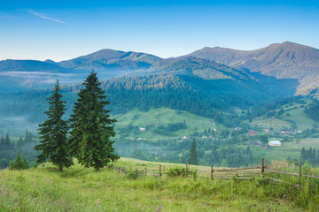 Fototapeta na wymiar summer landscape with village in mountains