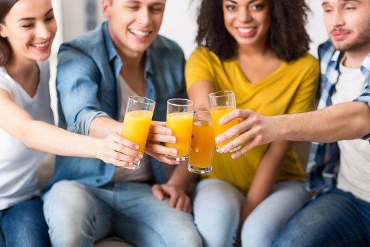 Delighted  Friends Drinking Juice