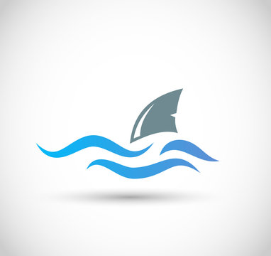 Ocean vave with shark icon vector