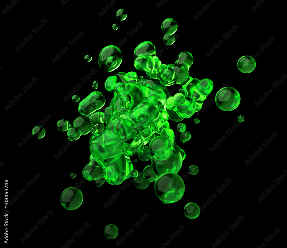 Poster abstract 3d rendering of chaotic liquid in empty space. background with dynamic fluid splash. design