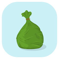 Naklejka premium Vector illustration of a Green plastic garbage bag icon. Plastic trash sacks ready for disposal and bin collection. 