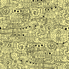 Vector illustration of a doodle marine life pattern