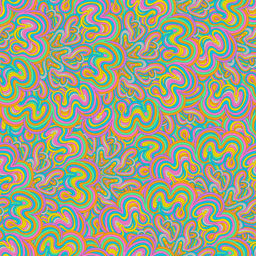 Vector seamless abstract hand-drawn pattern. Hand drawn seamless vivid wave background.