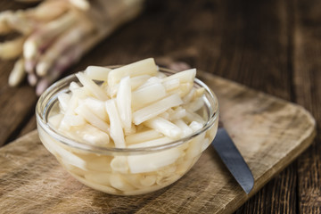 Portion of white Asparagus (close-up shot)