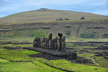  Moai statues of Tongariki on Easter Island 
