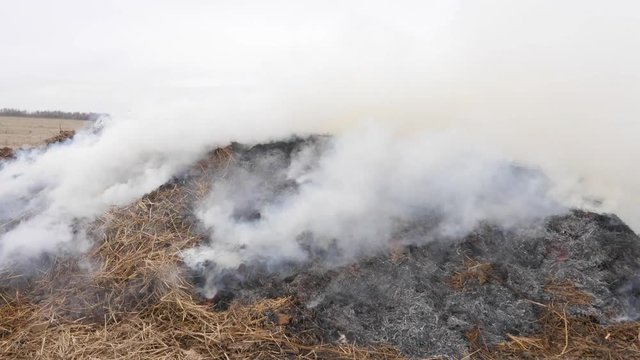 burning and smoldering hay stack timelapse