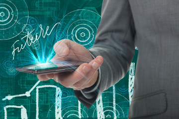 Touch screen mobile phone with businessmen