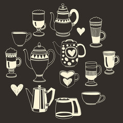 Big vector set with coffee icons 