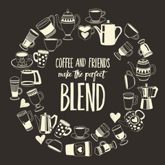 Big vector set with coffee icons 