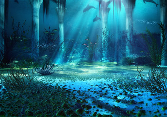 Fototapeta premium 3D Odpłacający się Podwodny fantazja krajobraz