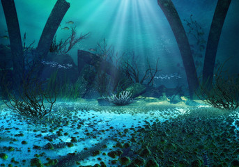 3D Rendered Underwater Fantasy Landscape - obrazy, fototapety, plakaty