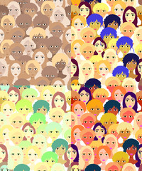 set faces of women, girls bright. seamless  illustration