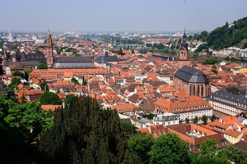 Fototapeta na wymiar 城から眺める中世の街ハイデルベルクと石橋 見るからに中世の街という感じがして圧倒された。