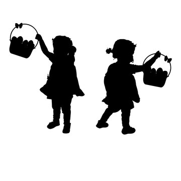 child silhouette illustration with egg in basket