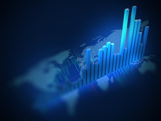 stock market chart  on digital world map 3dillustration