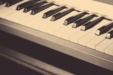 Piano keyboard, close up