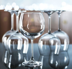 Upturned wine glasses on the table