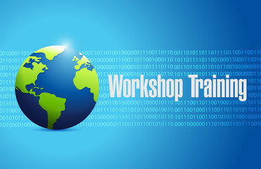 Workshop training binary globe sign concept