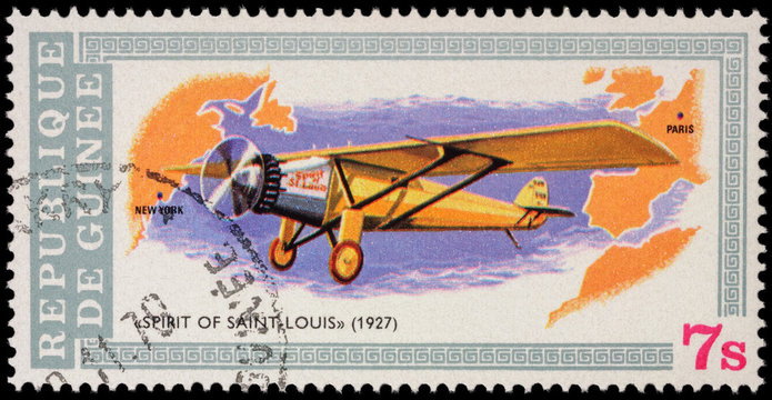 Ancient plane Spirit Of Saint-Louis (1927) on postage stamp