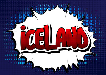 Iceland - Comic book style word.