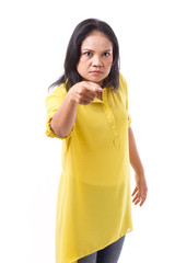 angry middle aged woman pointing
