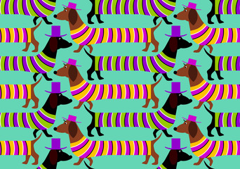 Dachshunds on walk (optical illusion of movement). Seamless pattern.