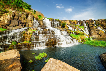 Amazing natural cascading waterfall with crystal clear water