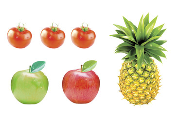 Fruits and vegetables isolated on white background.
