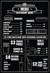 Restaurant menu design elements with chalk drawn food and drink - 108507525