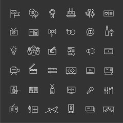 Icons of celebrations, shows and media. White.