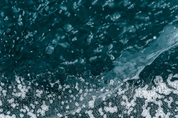 The ice cracked on a lake.