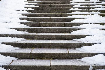 concrete stairs covered with snow
