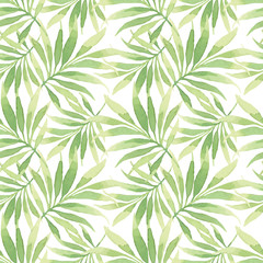 Tropical seamless pattern with leaves. Watercolor background with tropical leaves. - 108509705