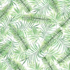Tropical seamless pattern with leaves. Watercolor background with tropical leaves. - 108509789