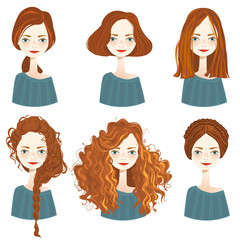Set of stylish women's hairstyles.