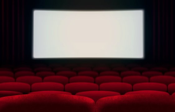 Cinema screen and red seats