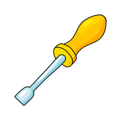 Cartoon image of a yellow screwdriver. Vector illustration