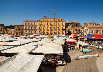 View of open market called fera ò Luni, Catania